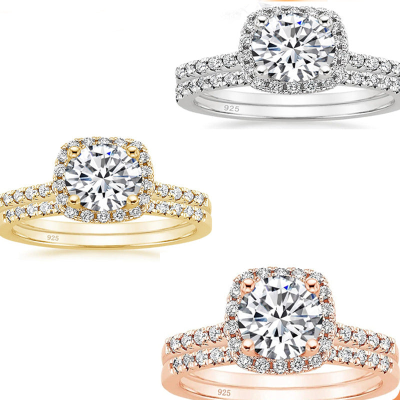 925er Ring mit eingelegtem, rundem 7-mm-Zirkon-Diamanten