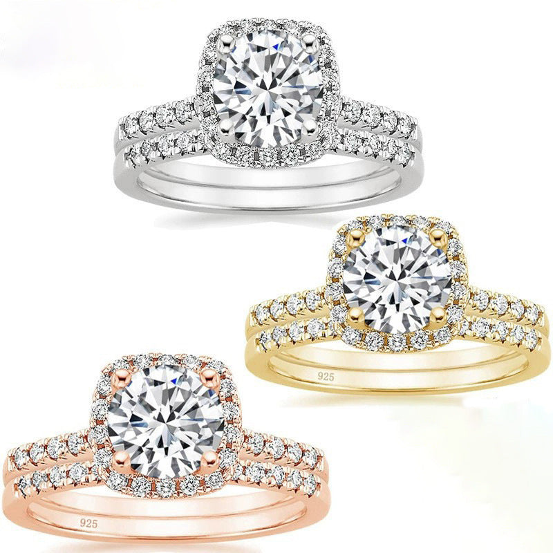 925er Ring mit eingelegtem, rundem 7-mm-Zirkon-Diamanten