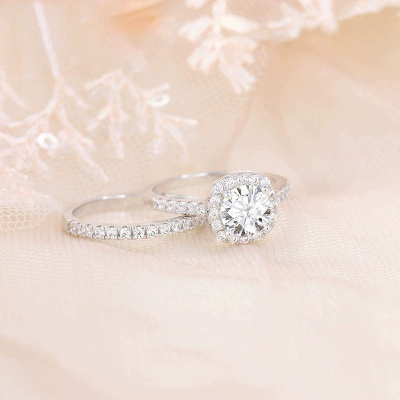 925er Ring mit eingelegtem, rundem 7-mm-Zirkon-Diamanten