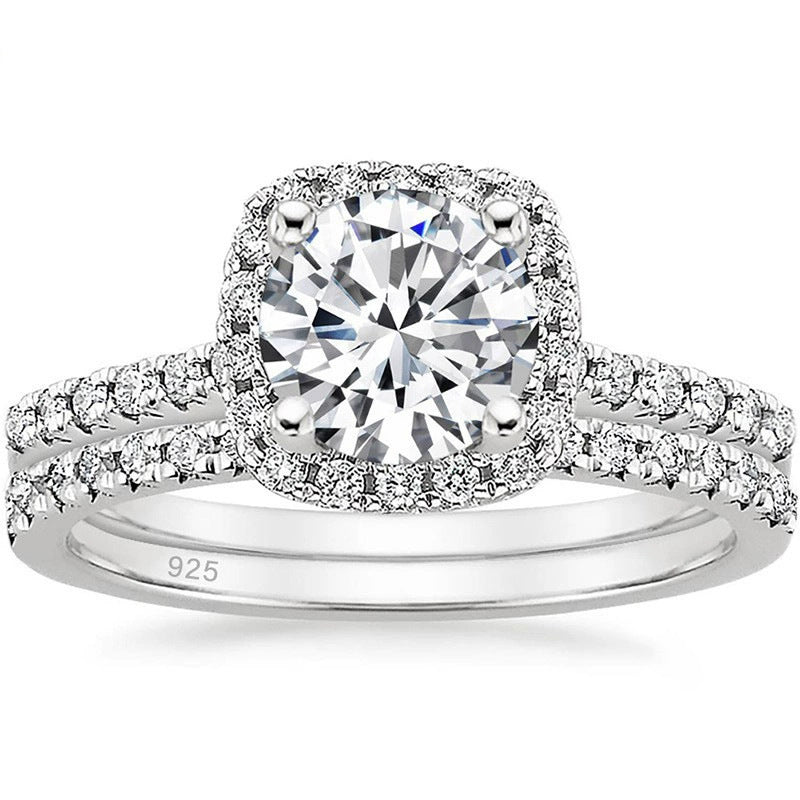 925er Ring mit eingelegtem, rundem 7-mm-Zirkon-Diamanten